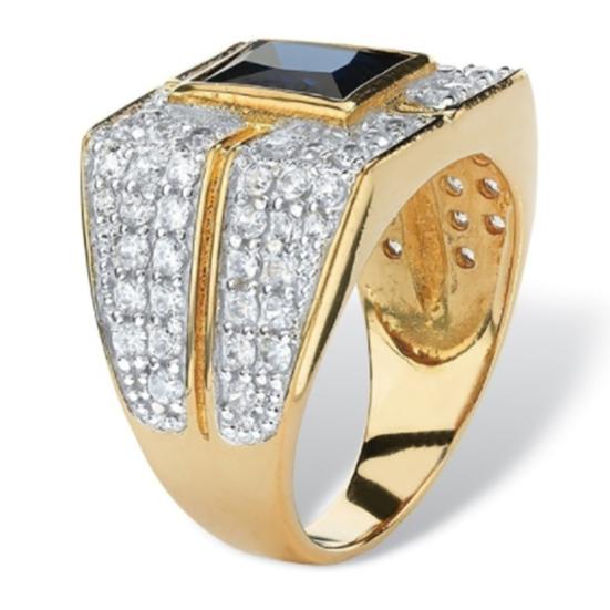 Herren-Ring, quadratisch, mit Kunstsaphir-Strass eingelegt, für Party, Club, Schmuck, Geschenk
