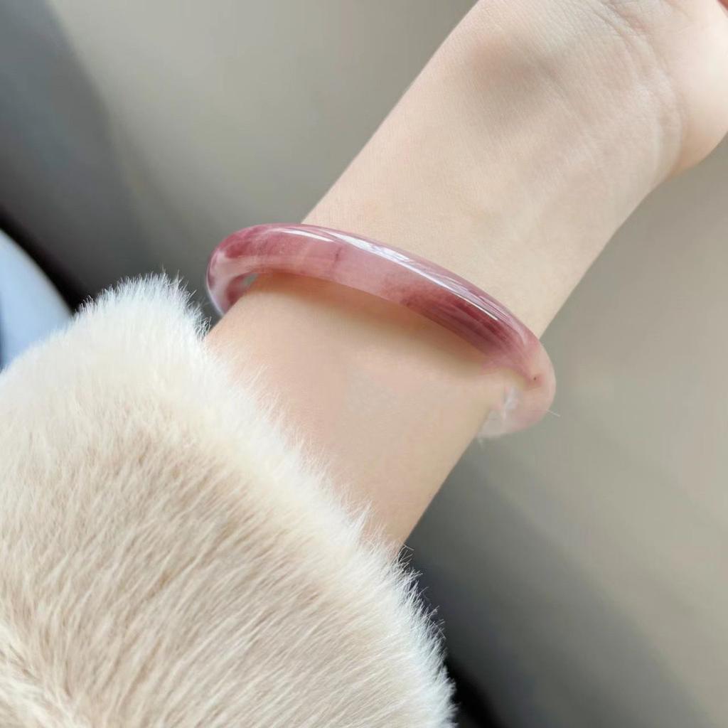 Fresh Sweet Cute Beautiful Retro Round Strip Thick Glass Anti Jade Ice Penetrating Texture Bangle Bracelet Accessories Jewelry