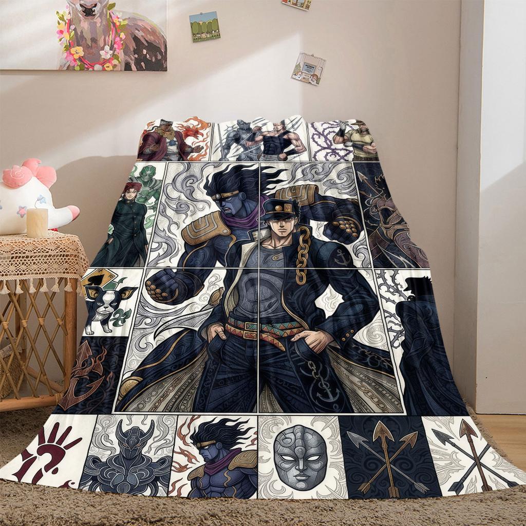 JoJo's Bizarre Adventure Flanelldecke mit Aufdruck, Cartoon-Figuren für das Sofa, Bequeme Schlafzimmerdecke, Reisedecke_LIAN