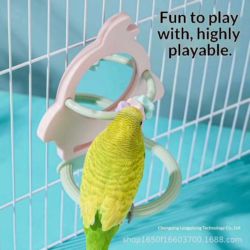 Interactive Parrot Mirror Toy, Bird Chewing Stand Pole Design, Durable Grinding Teeth Accessory, Boredom Relief Bite Toy, Practi