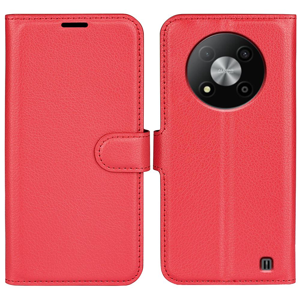 

For ZTE Blade A73 5G PU Leather Case Litchi Texture Stand Phone Cover with Card Holder Red