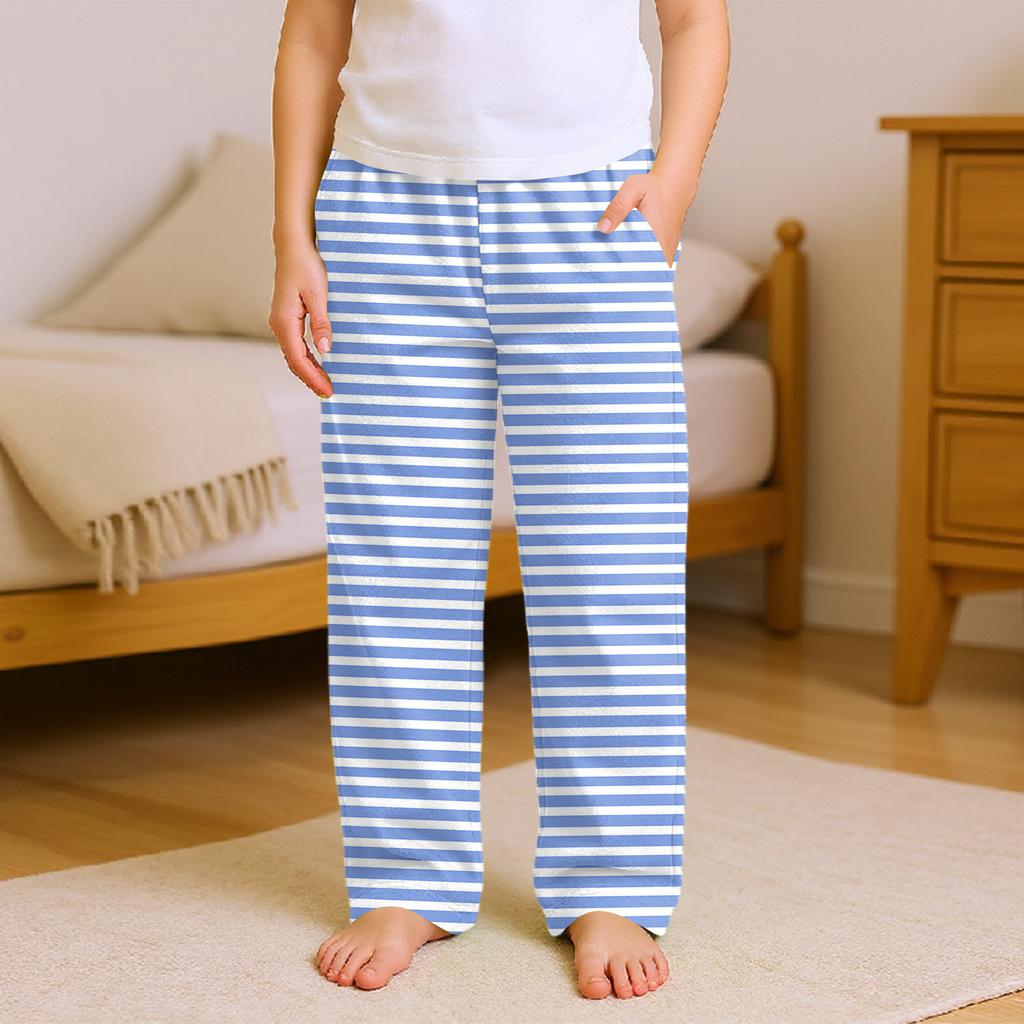 Fashionable Children's Versatile Polka Dot Stripe Print Pocket Casual Pants