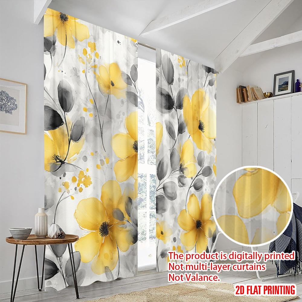 2pcs,2D Plane Printing Creative Curtains Sunflower Whimsy Versatile Polyester Fabric (without Rod) Decorations Inside Ldeal for