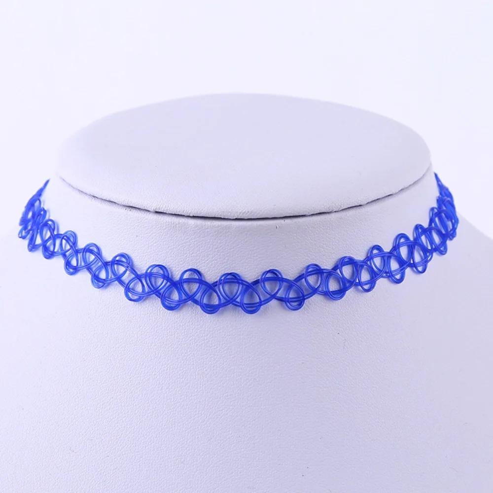 Vintage Tattoo Halsketten Set für Damen Mädchen Elastische Schlüsselbein Kette Bunte Punk Gothic Stretch Choker Spitze