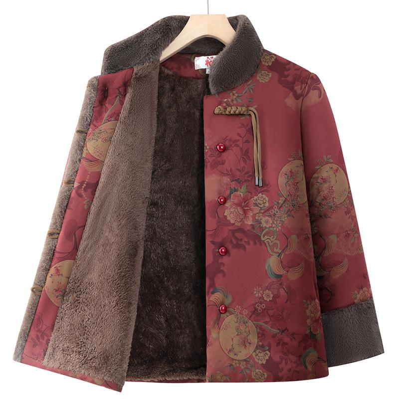 

Heated Thickened Warm Cotton Jacket for Middle-Aged and Elderly Women, Tang Suit Style, Cold-Proof for 70-80 Year Olds 5XL (Up to 155 lbs)