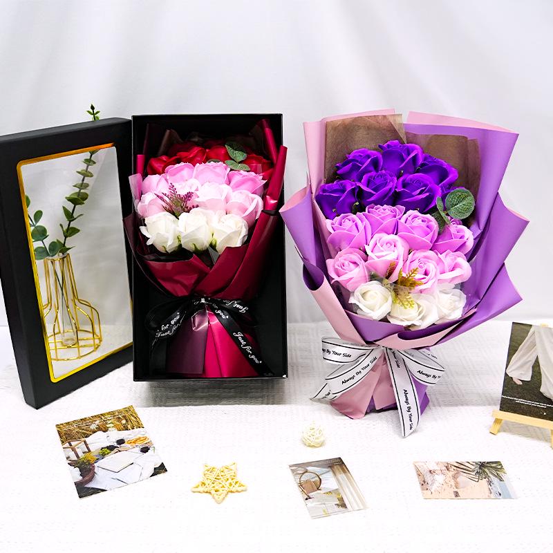 18 Rose Soap Flower Bouquet Gift Box for Qixi Valentine's Day