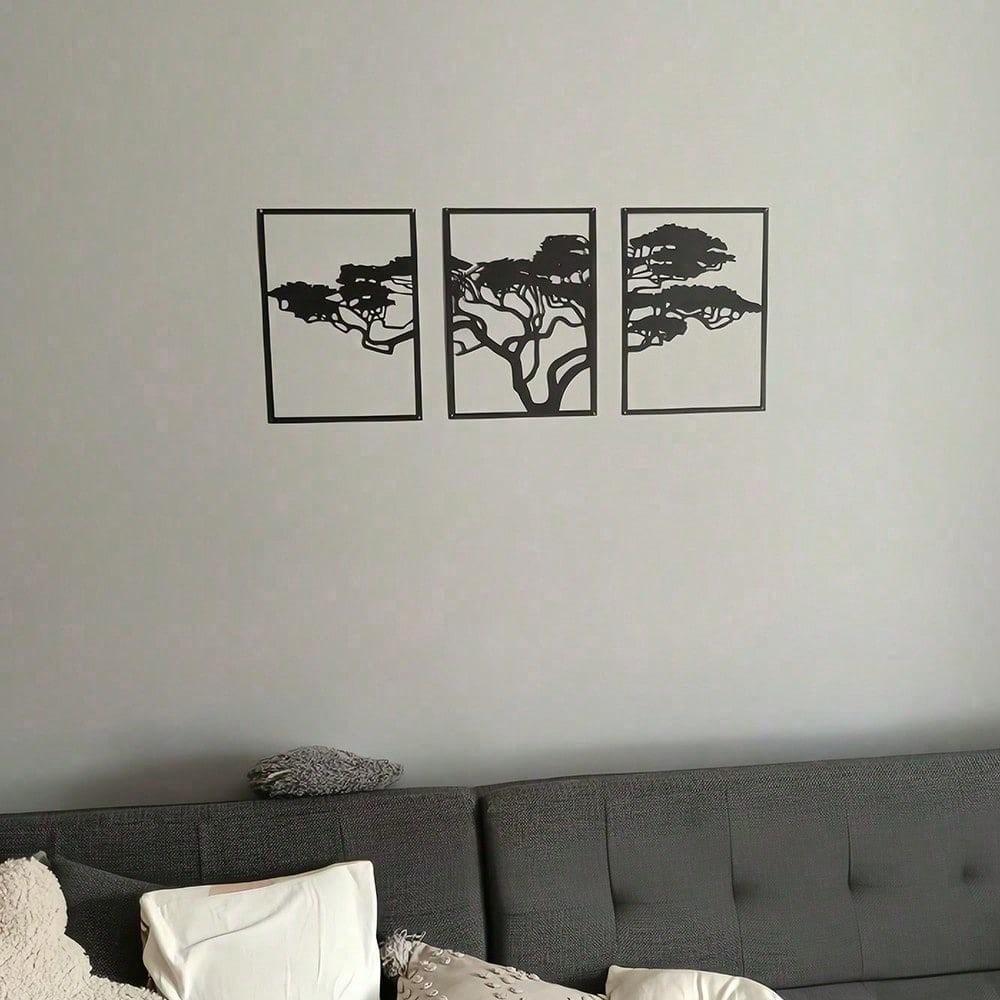 3 Panels Tree Of Life Metal Wall Art With Birds Large Metal Tree Silhouette Living Room Decor