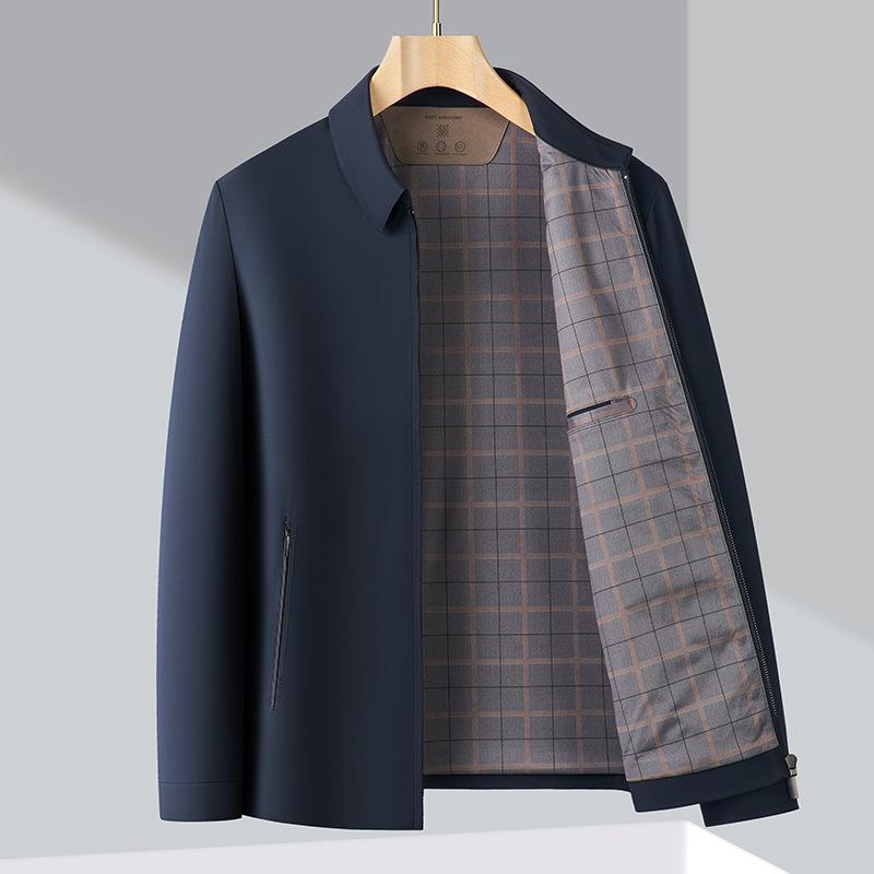 Spring and Autumn New Middle-aged Jacket Tops for Leaders and Cadres, Dad Wear, Lapel Casual Jackets, Mulberry Silk Men's Jackets