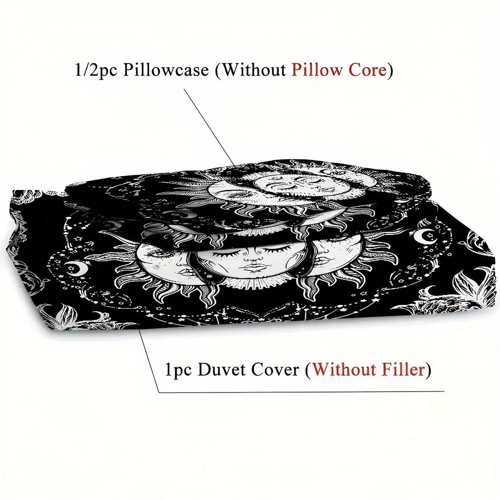 Datura Sun Moon 3D Printed Quilt Cover Bohemian Black White Style Bedding Set Polyester Soft Comfortable Duvet Cover Pillowcases