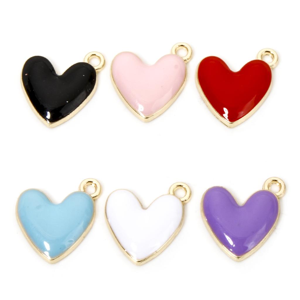 20 PCs Zinc Based Alloy Heart Valentine's Day Charms Gold Color Multicolor Enamel Metal Pendants For Jewelry Making 16mm x 15mm