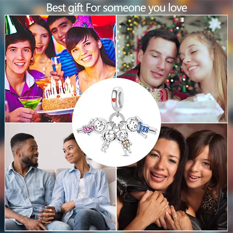 925 Silver Joyful Family Charms Pendants For Women Fit Bracelet DIY Birthday Jewelry Gifts