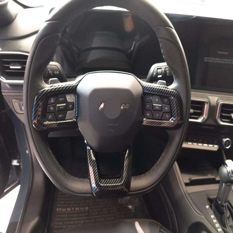 For Ford Mustang 2024 2025 ABS CarbonFiber Car Steering Wheel Trim direction Control Button Frame Cover Interior Accessories