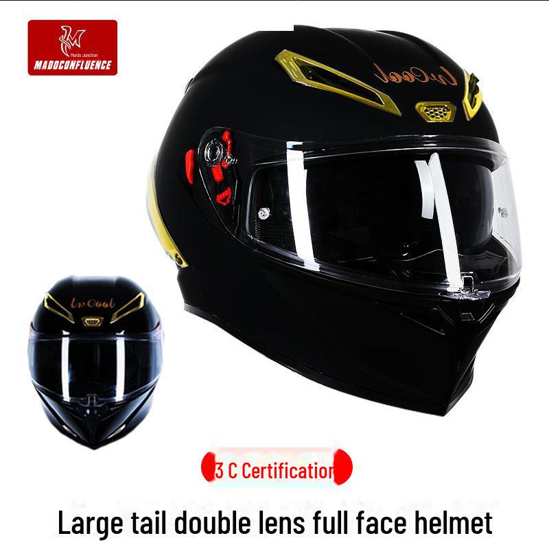 3C Certified Men's Carbon Fiber Full-Face Motorcycle Helmet, Double Lens, All-Season