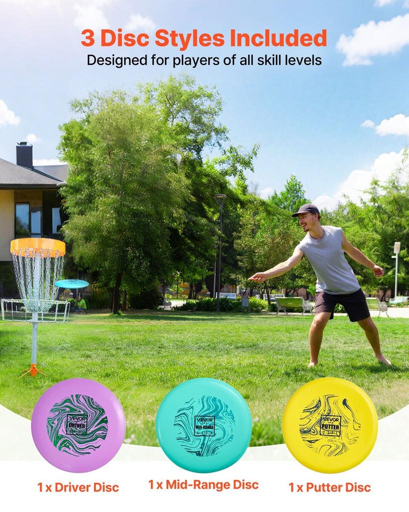 Disc Golf Set, 3er Pack Disc Golf Starter Set, Flugscheiben für Anfänger für Ganzkörper-Krafttraining, mit Putter, Mid-Range, Driver, PDGA-zugelassen,
