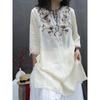 Summer Heavy Industry Women's Vintage Embroidered Medium-length Loose Cotton and Linen Stylish Casual Pullover Top