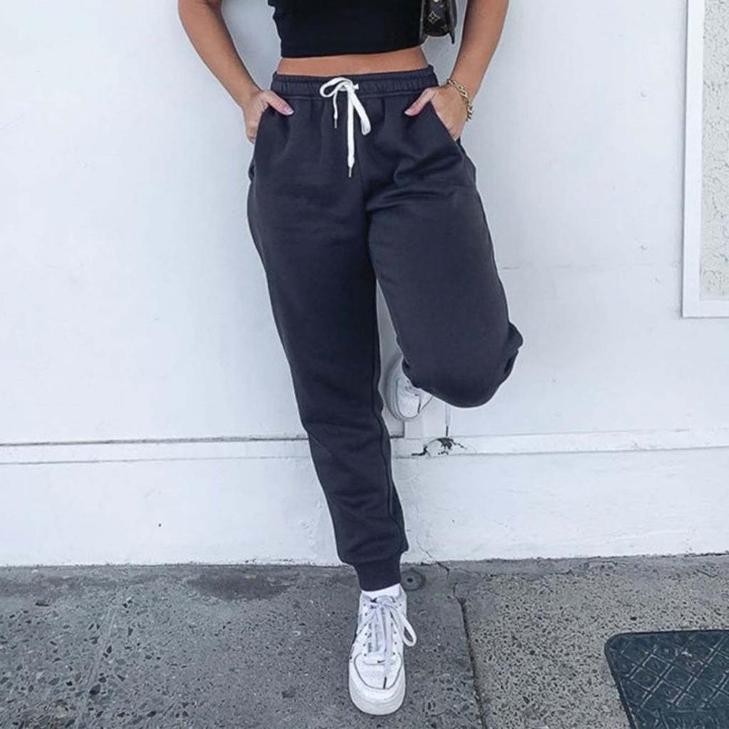 Women's Drawstring Casual Jogger Pants Elastic Waistband Tapered Leg Pockets Lightweight Soft Fabric Lounge Bottoms
