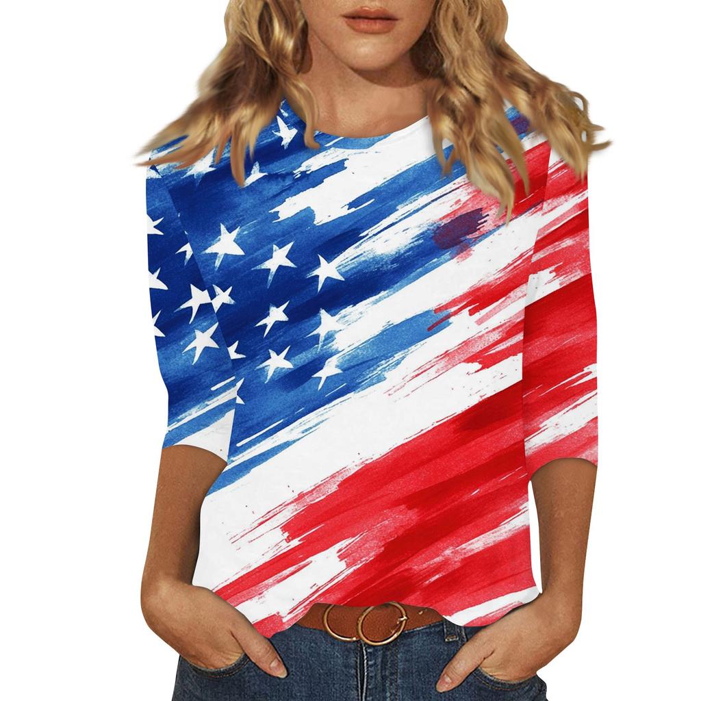 Damenmode Lässig Rundhals Bedrucktes 3/4 T-Shirt Top