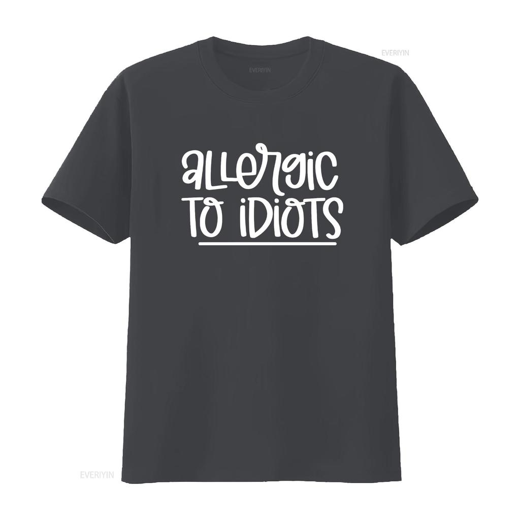 T-shirt Grigia con Stampa "Allergic To Idiots" per Moda Casual vintage Lavata Elegante Unisex Elastica Leggermente uomo Traspirante