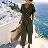 European & American Women's Fashion: Solid Color Irregular Short Sleeve Summer Set