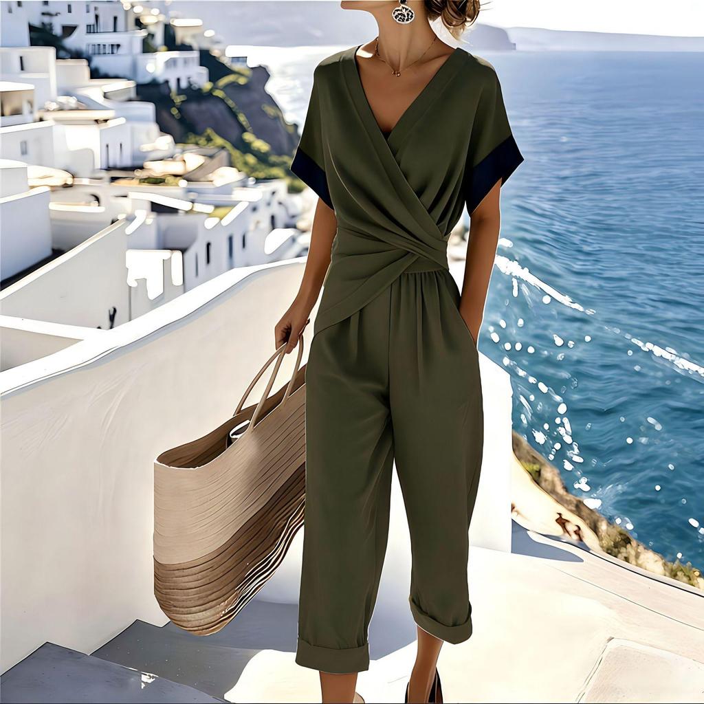 European & American Women's Fashion: Solid Color Irregular Short Sleeve Summer Set