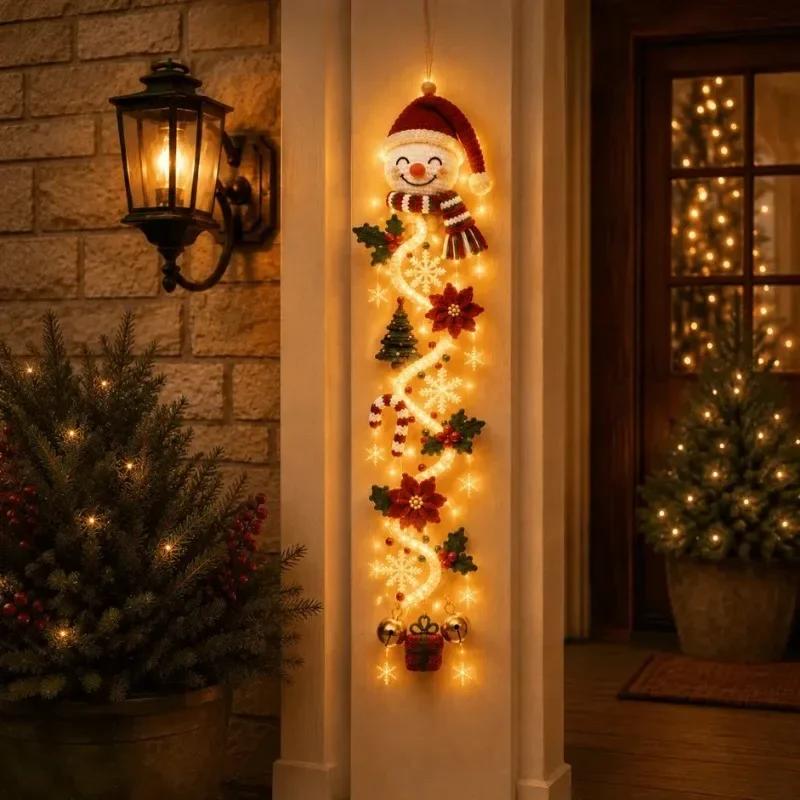 Appeso da Porta di Natale LED Luminoso Uncinetto Fatto a Mano Babbo Natale Albero di Natale Campanella Ornamento Parete di Casa Porta d'Ingresso Ornamenti di Capodanno 2027