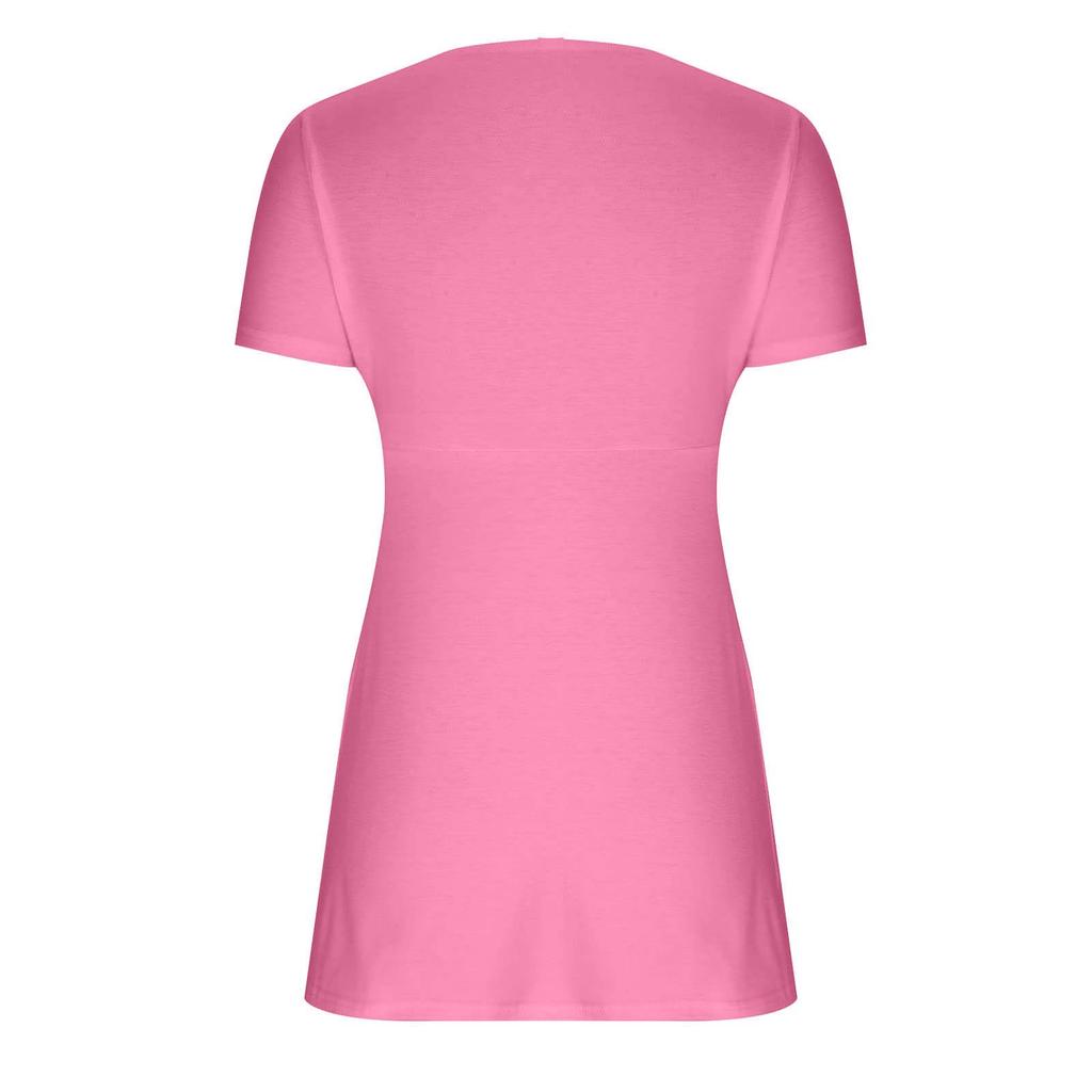 T-shirt Top Estivo da Donna con Scollo a V, Pieghe Colorate, Nodo, Manica Corta, Leggero, Stile Street, Ampio, Colorato