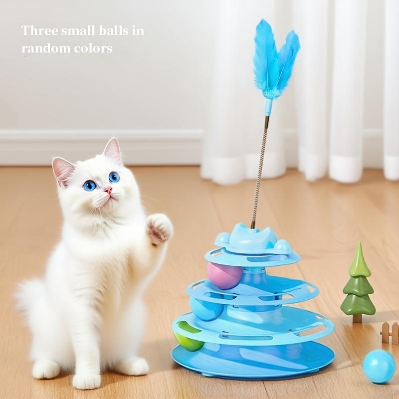 2025 Pattern Feather Cat Toy, Three-layer Rotating Tower with Ball, Indoor Cat Interactive Fun&Christmas, New Year Pet Toys