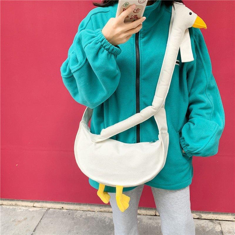 Canvas Bag Bag 2025 New Creative Duck Bag Casual Shoulder College Student Personality Cute Animal Bag