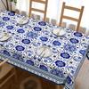 Blau Weiß Floral Blätter Rechteckiger Tischdecke Feier Party Dekor Blau Geometrische Blumen Gedruckter Tischdecke Küchentisch Dekor