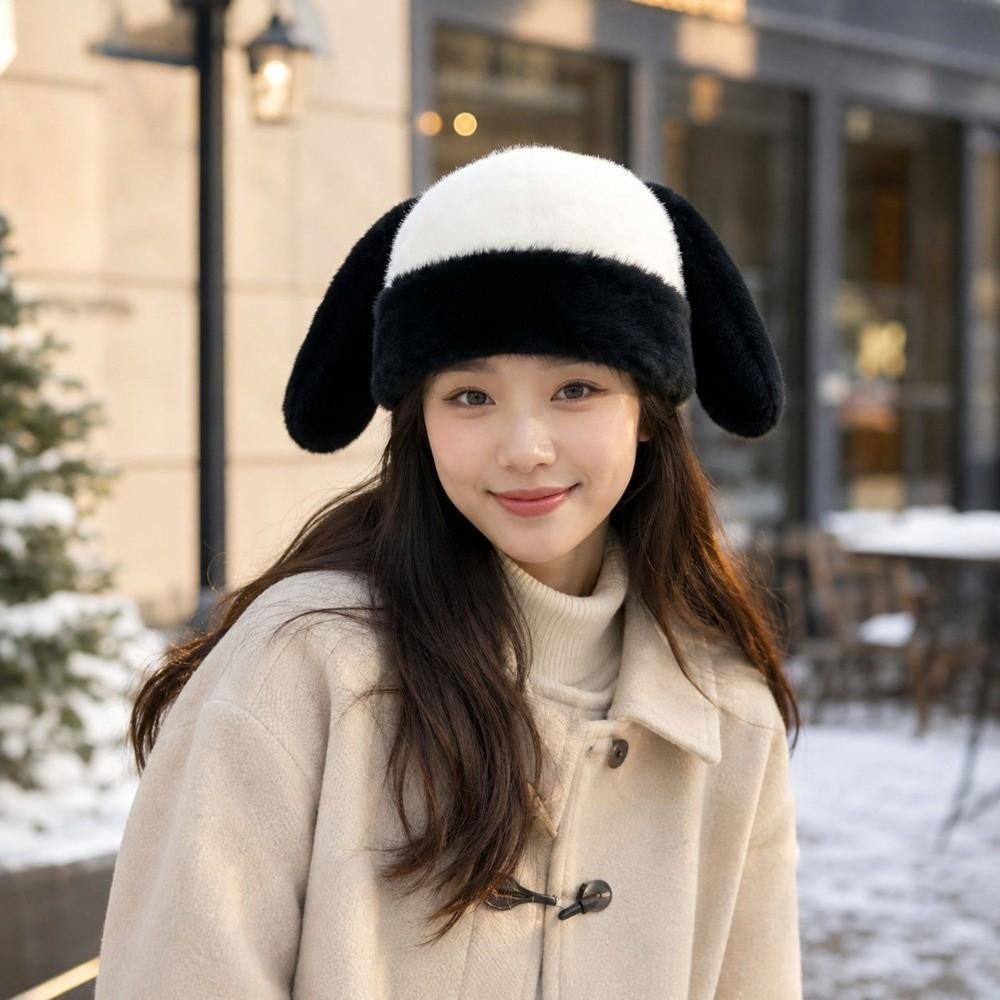 Coldproof Rabbit Ears Beanies Solid Color Ear Protection Hat Funny Plush Pullover Cap Women