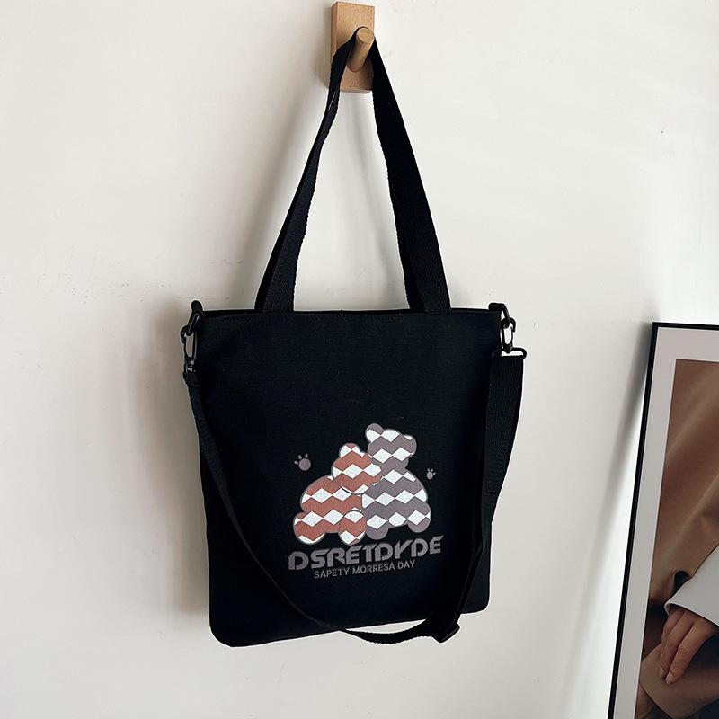 

Canvas large-capacity fashion handbag 2024 new foreign style casual shoulder printed tote bag canvas bag чёрный