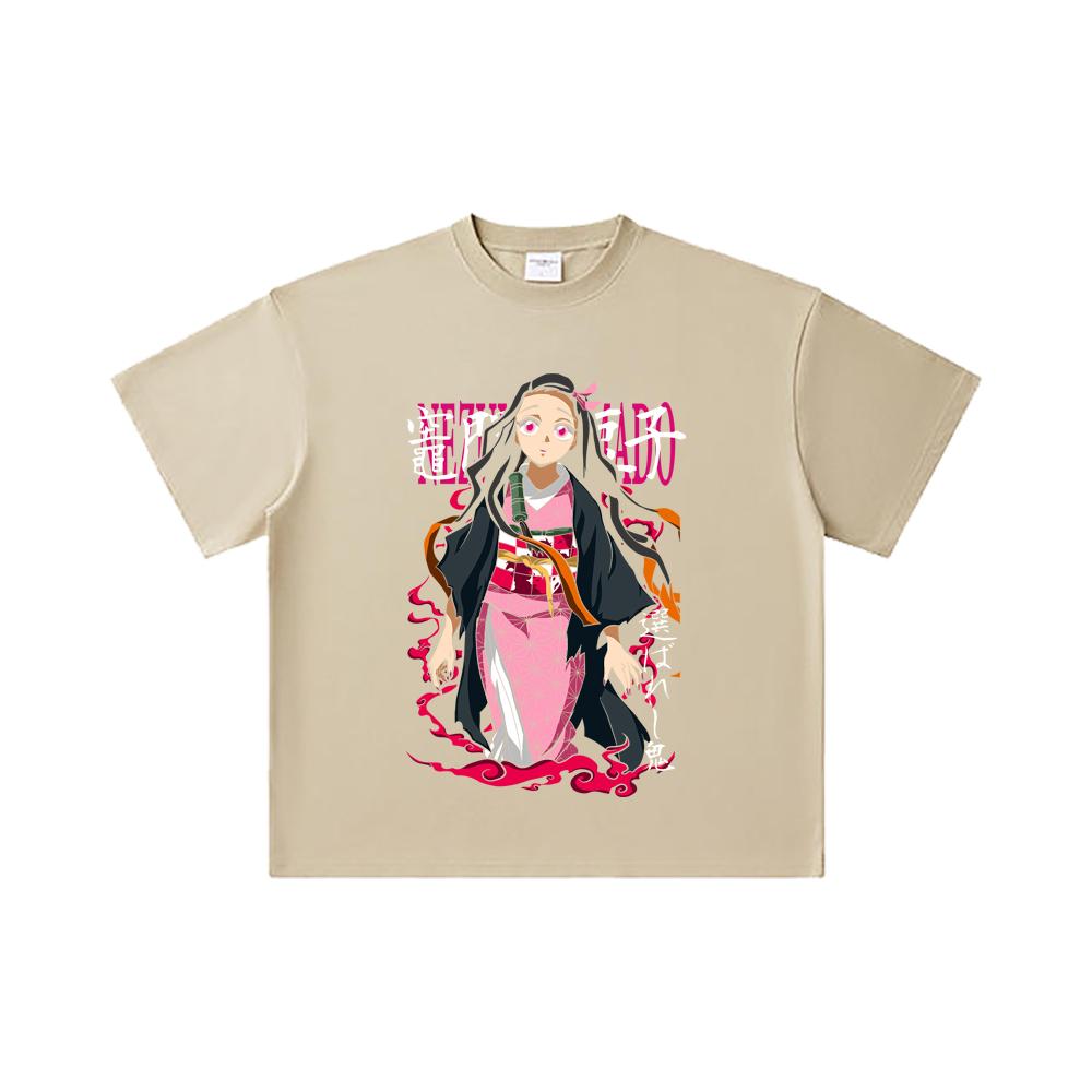 260 GSM Double Yarn 32 Count 100% Cotton Demon Slayer V57 Nezuko Print Unisex Heavy Cotton T Shirt