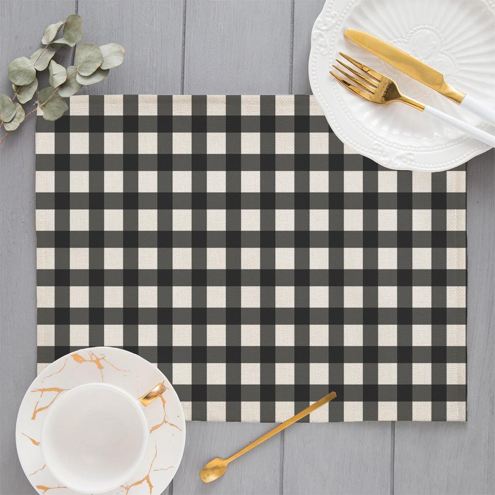 Blue/Yellow/Green White Small Plaid Placemats Linen Table Mat Fresh Style Modern Decor Kitchen Dining Room Grid Cup Pads Coaster