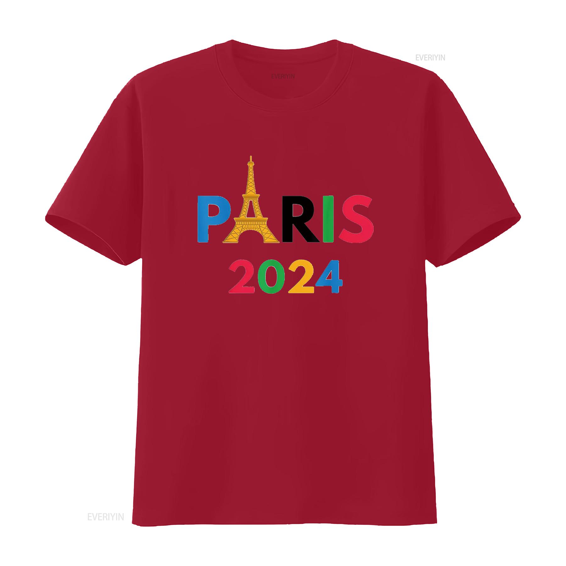

Paris France 2024 Sports Supporter T Shirt vintage Washed streetwear designer clothes Stretched Slightly Stylish Breathable S