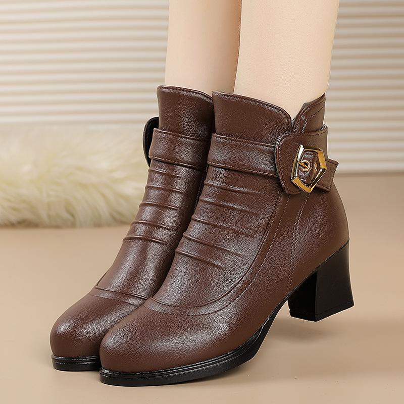 

Осенне-зимние новые женские туфли на толстом каблуке, ботинки Мартин с металлической пряжкой 41 коричневый