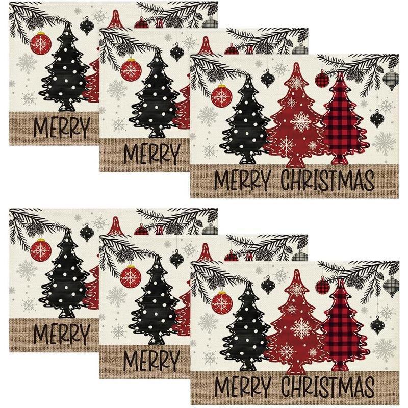 New Christmas Linen Square Placemat - Festive Party Tablecloth Decor, Beautify Coffee Table Mat.