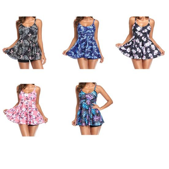 2Pcs/Set Women Tankini Set V-Neck Triangle Cup Swimsuit Tops Swimmiing Shorts Set Beach Style Swimwear