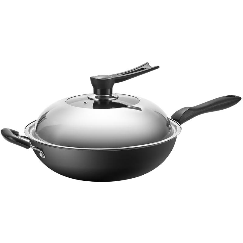 Maxcook 34cm Refined Iron Wok with Lid
