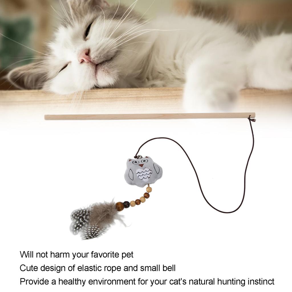 Wooden Pole Funny Cat Stick Cute Cartoon Owl Plush Funny Cat Stick Vocalization Interactive Toy with