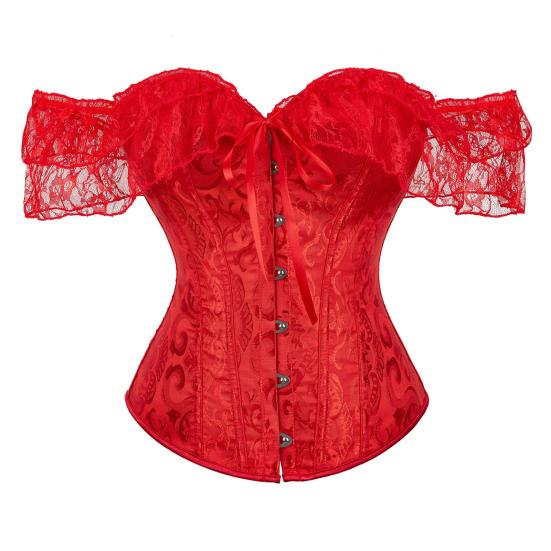 Women Shapewear Floral Lace Off Shoulder Corset Bodyshaper Top Boned Overbust Corset Breathable Waist Trainer with Adjustable Buckles