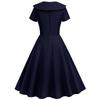 Retro Women Dress Turn-down Collar Shortn Sleeves A-line Big Swing Buttons Slim Fit Solid Color 50s Ball Prom Midi Dress