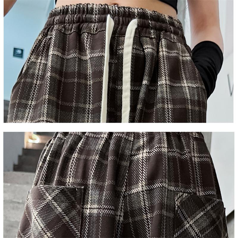 Kids Spring Autumn Plaid Pants for Teenage Girls Causal Loose Straight Drawstring Trousers Child Fashion Sweatpants 5-14Y