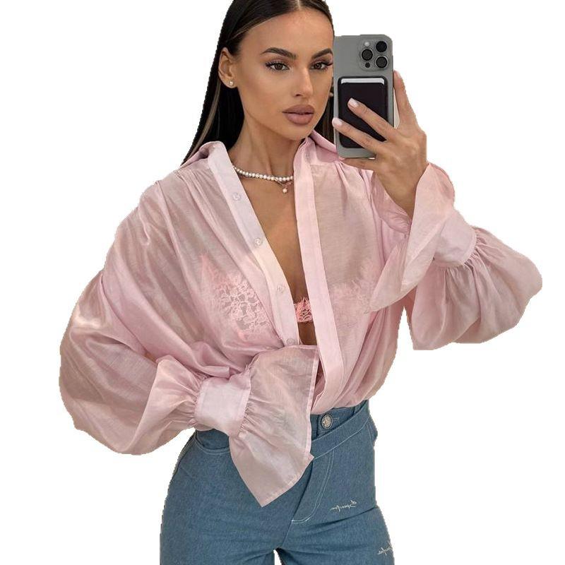 Spring 2025 Women's European and American Loose Lantern Sleeve Top