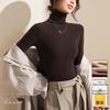 Women's Plus Velvet Warm Black Slim Fit Long Sleeve Top, High Neck Base Layer, Suitable for Autumn/Winter Outerwear