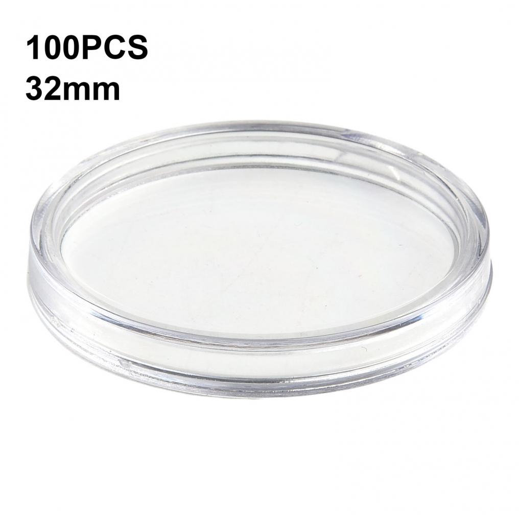 100Pcs Coin Storage Cases Clear Capsules Round Portable Plastic Tokens