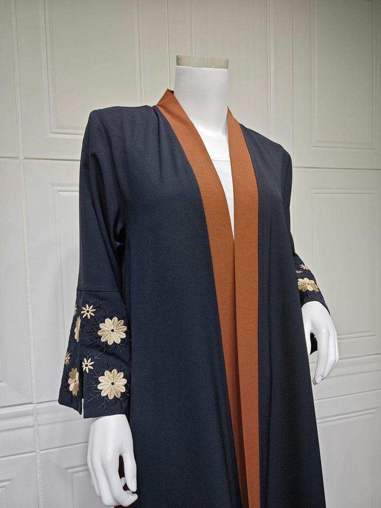 MQ187 Skromna Nowoczesna Haftowana Długa Abaja Odzież Wierzchnia