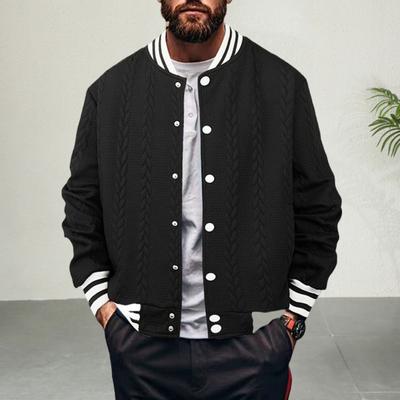 Men Baseball Jacket Patchwork Color Wheat Jacquard Texture Single-Breasted Design Casual