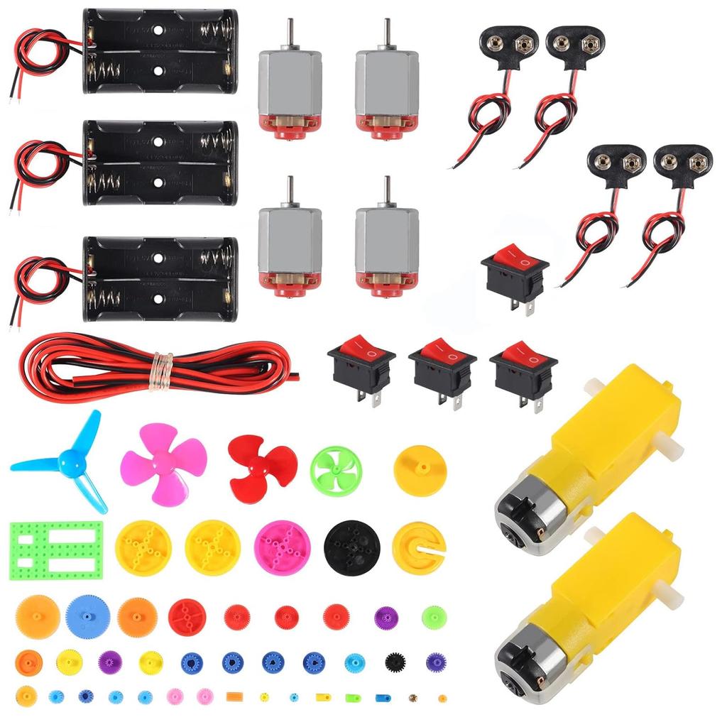Electric DC TT Motors Kit Plastic Gears AA Battery Holder Case with Mini RC Motor 1.5-3V 15000RPM Electronic Wire Shaft Propeller 9V Battery Clip and