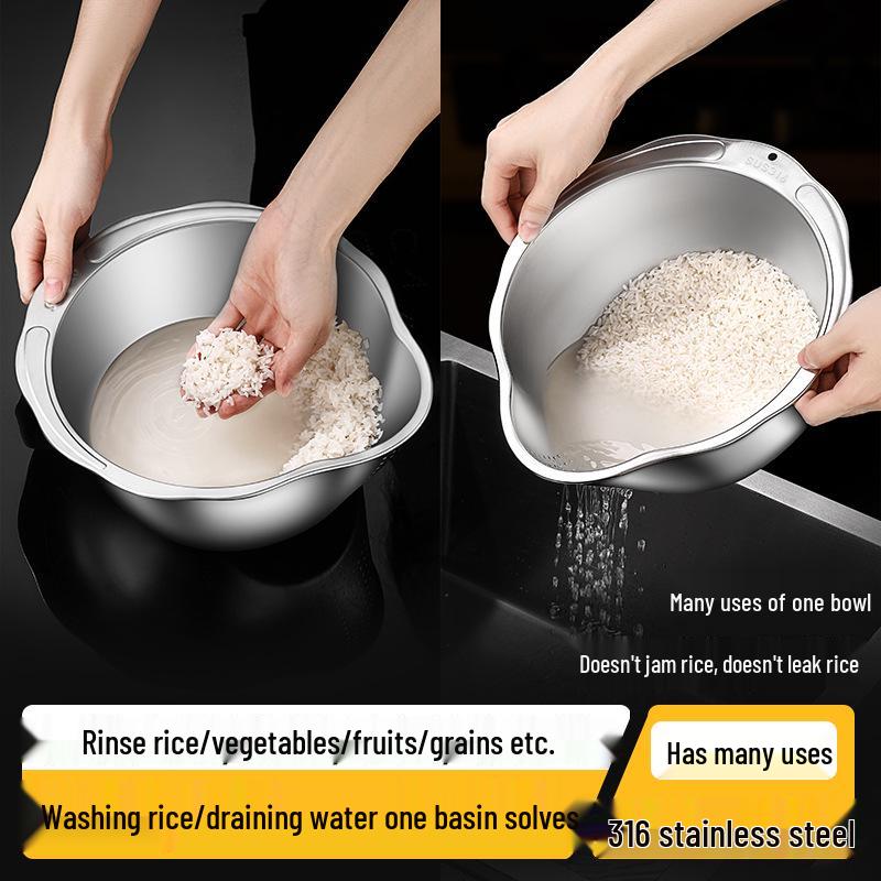 Coș de spălat orez și legume multifuncțional din oțel inoxidabil îngroșat cu scurgere