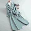 2026 Womens Mid-Length Wool Blend Coat V-Neck Slim Fit Casual Commute Outerwear